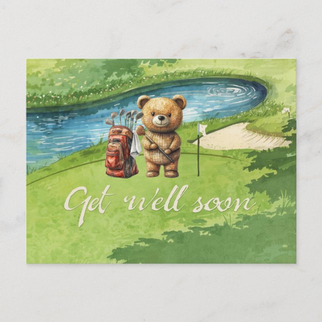 Golf Get well soon with golfer  on green Postcard (Front)