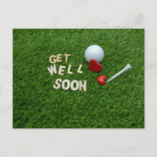 Golf Get well soon with text and ball on green Postcard
