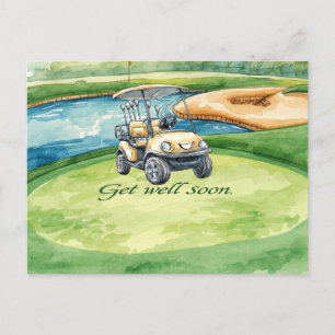Golf Get well soon with text and ball on green Postcard
