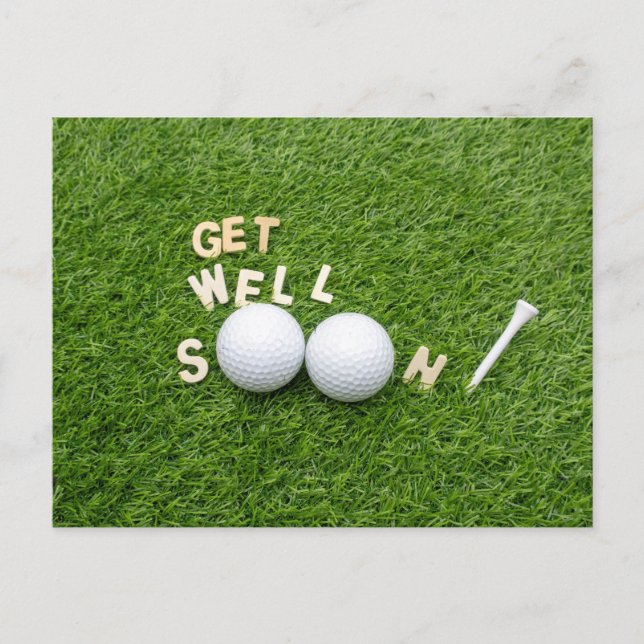 Golf Get well soon with text and ball on green Postcard (Front)