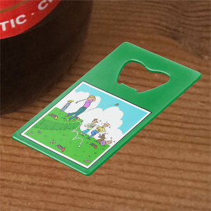 Golf Gift - Tee-Off & Putting Cartoons. Credit Card Bottle Opener