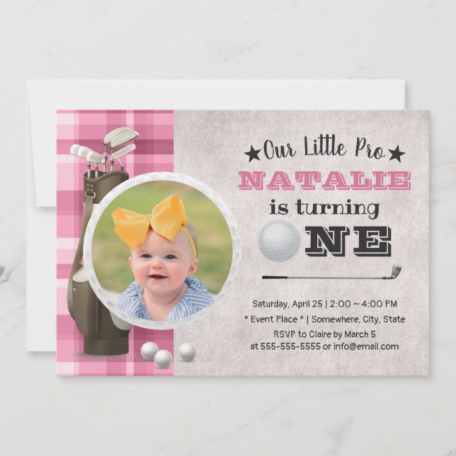 Golf Girl Future Golfer Cute Photo 1st Birthday Invitation (Front)