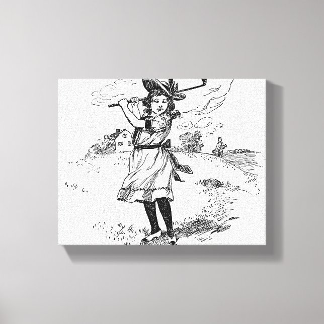 Golf Girl Golfing Vintage Art Canvas Print (Front)