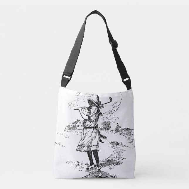 Golf Girl Golfing Vintage Art Crossbody Bag (Front)