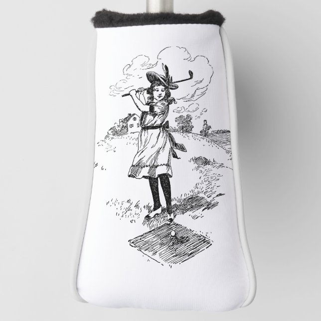 Golf Girl Golfing Vintage Art Golf Head Cover (Rotate 90)
