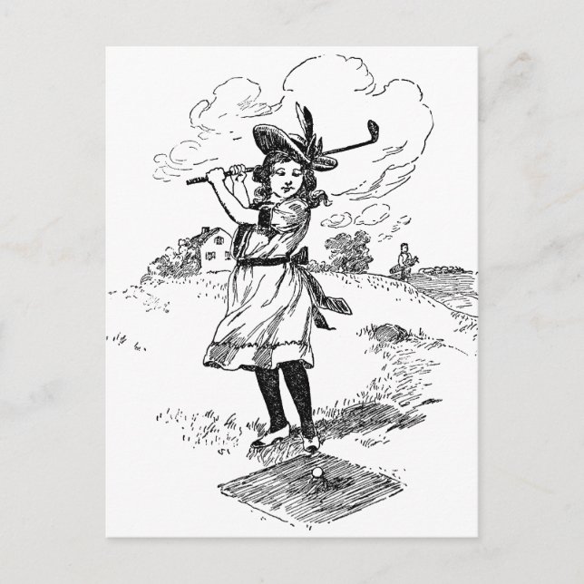Golf Girl Golfing Vintage Art Postcard (Front)