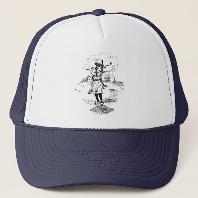 Golf Girl Golfing Vintage Art Trucker Hat (Front)