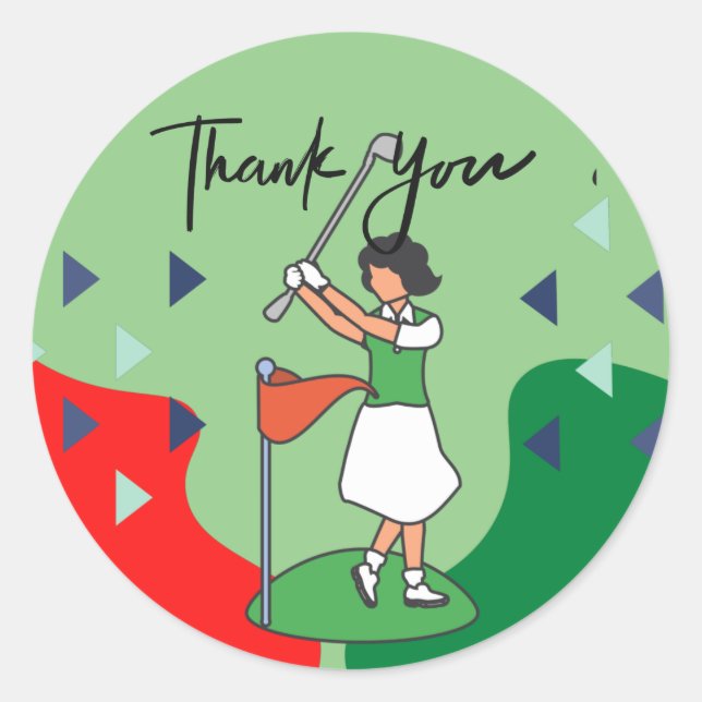 Golf Girl Lady Woman Golfing Thank you  Classic Round Sticker (Front)