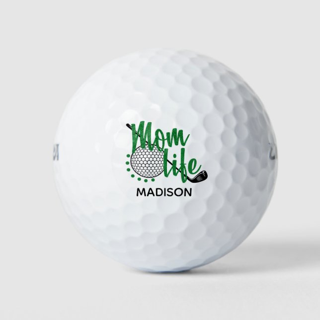 Golf Glitter Mom Life Funny Modern Custom Name Balls (Front)