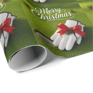 Golf Glove Christmas themed on green grass Wrapping Paper