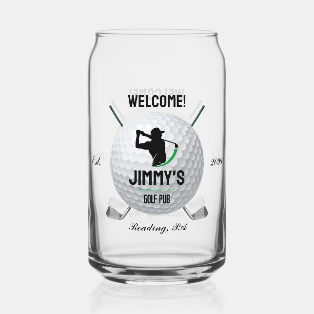 Golf Golf Golf Golf Ball Clubs Bière Can Verre (Recto)