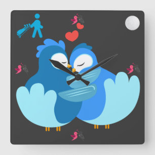 Golf golfer Birds in love square clock