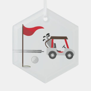 Golf Golfer Cart and Ball Glass Ornament