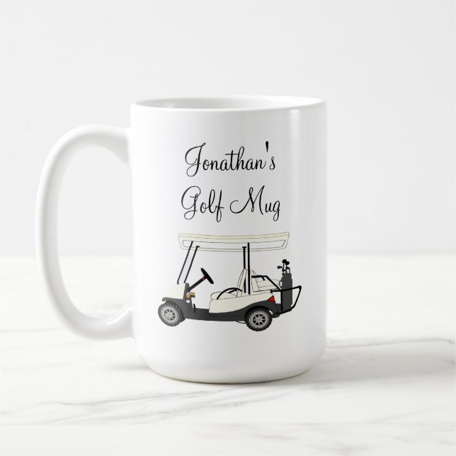 Golf Golfer Cart Personalized Coffee Beer Cup Mug (Left)