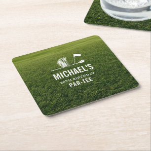 Golf Golfer Golfing Minimalist Men 30th Birthday Square Paper Coaster