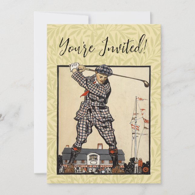 Golf Golfer Vintage Antique Golfing Invitation (Front)