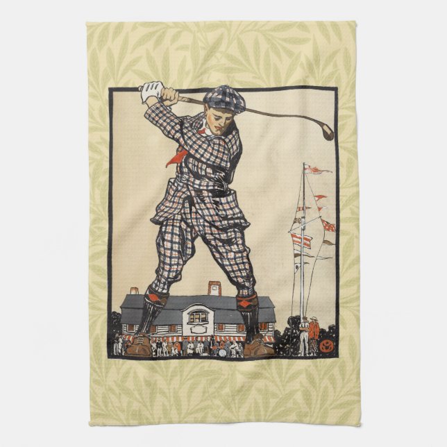 Golf Golfer Vintage Antique Golfing Kitchen Towel (Vertical)