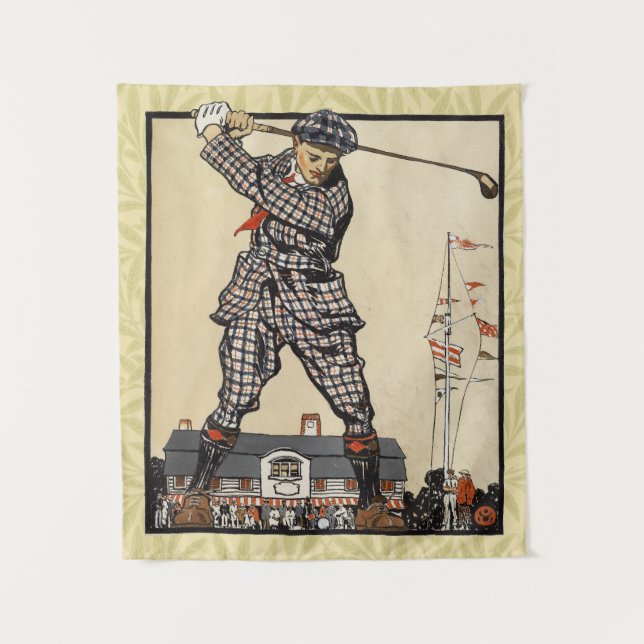 Golf Golfer Vintage Antique Golfing Tapestry (Front)