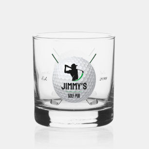Golf Golfing Golfer Ball Clubs Rocks Drinkware Whiskey Glass