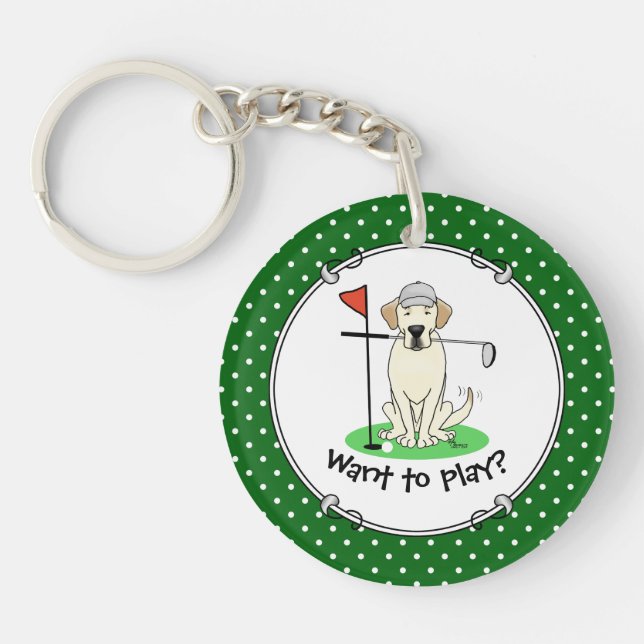 Golf Golfing Yellow Lab Labrador Retriever Dog Keychain (Front)