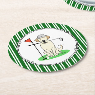 Golf Golfing Yellow Lab Labrador Retriever Dog Round Paper Coaster