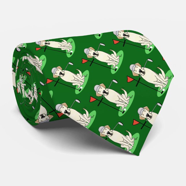 Golf Golfing Yellow Lab Labrador Retriever Dog Tie (Rolled)