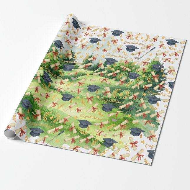 Golf Graduation themed for Cat Lover Golfer Wrapping Paper (Unrolled)
