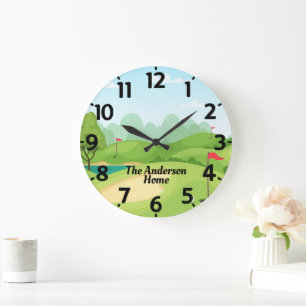 Golf Green with Name Personalized Large Clock