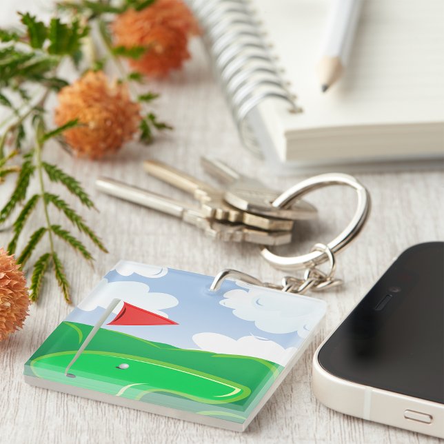 Golf Green with Red Flag and Ball Keychain (Creator Uploaded)