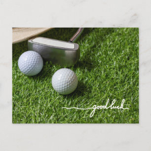 Golf greeting golf ball  good luck hand writing    postcard