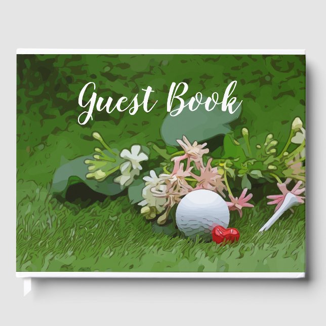 Golf Guest book with golf ball and tee on flora (Front)
