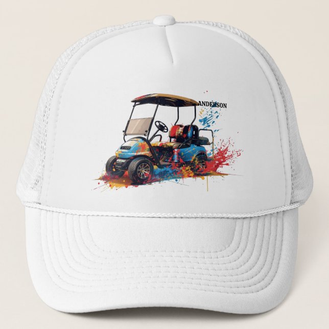  Golf Guy Cart Custom Monogram Name Trucker Hat (Front)