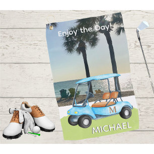 Golf Guy Golf Cart Beach Monogram Name  Towel