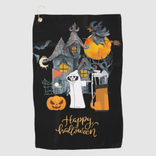 Golf Halloween Day with Ghost skeleton pumpkin Golf Towel