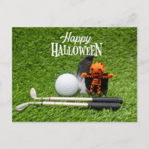 Golf Halloween Day with golf ball pumpkin ghost   Postcard