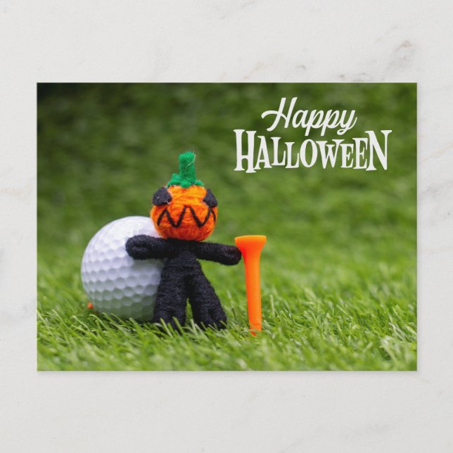 Golf Halloween Day with golf ball pumpkin ghost   Postcard (Front)