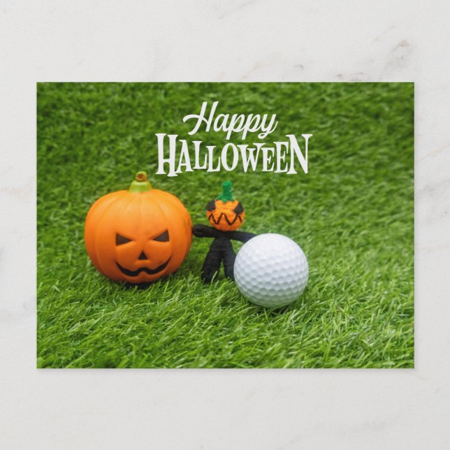 Golf Halloween Day with golf ball pumpkin ghost  Postcard (Front)