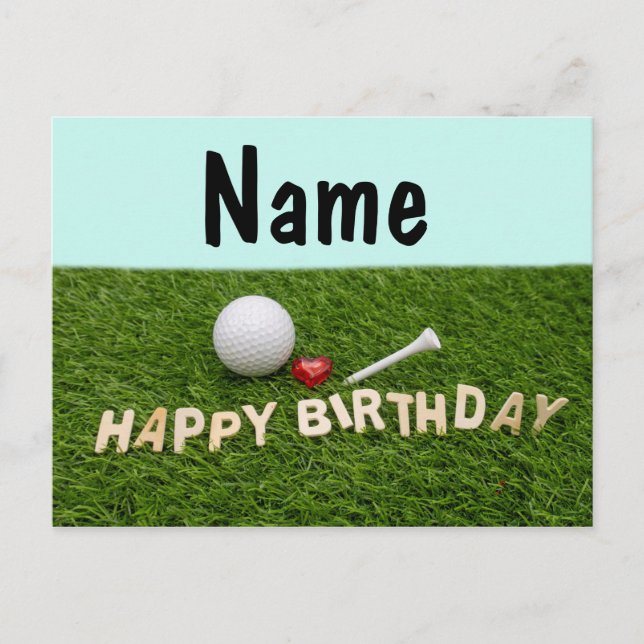 Golf happy birthday to golfer with golf ball postcard (Front)