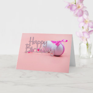 Golf Happy Birthday with golf ball and pink ribbon Card