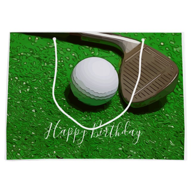 Golf Happy Birthday with golf ball and sand wedge Large Gift Bag (Front)
