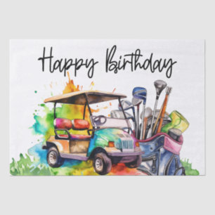 Golf Happy Birthday with golf cart   Wrapping Pape Tissue Paper