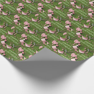 Golf Happy Birthday with golf stuff on green Wrapping Paper