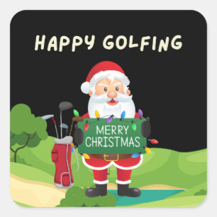 Golf Happy Christmas Holidays with Santa Claus Square Sticker