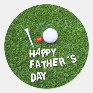 Golf Happy Father's Day  with golf ball and tee Classic Round Sticker