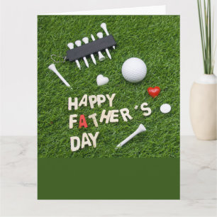 Golf Happy Father's Day with tee and ball on green Card