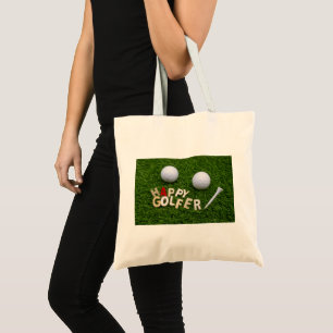 Golf Happy Golfer with golf ball on green Tote Bag