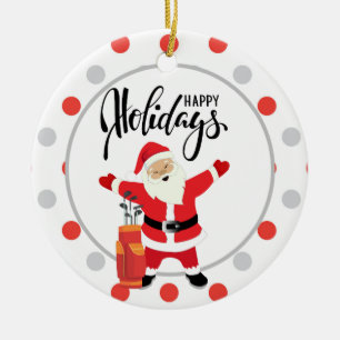 Golf Happy Holiday with Santa Claus Christmas Ceramic Ornament
