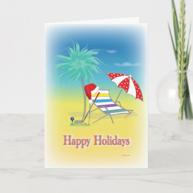 GOLF Happy Holidays Santa Hat Funny Card (Front)