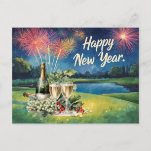  Golf Happy New Year from golf course for golfer Holiday Postcard