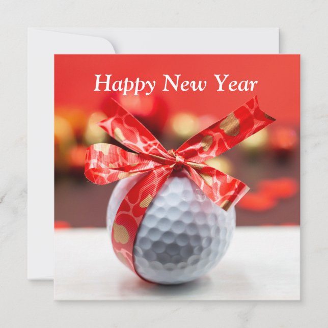 Golf Happy New Year with ball and red lucky ribbon (Front)